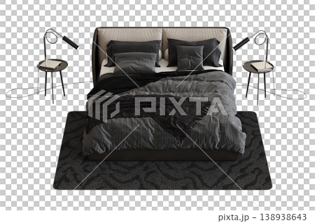 bed isolate on a transparent background, interior furniture, 3D illustration, cg render 138938643