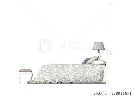 bed isolate on a transparent background, interior furniture, 3D illustration, cg render 138938671