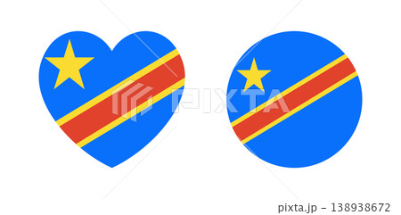 Democratic Republic of Congo flag heart shaped, round button, background. Set of circle, heart flag badge, sticker, icon, sign of Democratic Republic of Congo. Democratic Republic of Congo flag heart shaped, round button, background. Set of circle, heart flag badge, sticker, icon, sign of Democratic Republic of Congo. 138938672