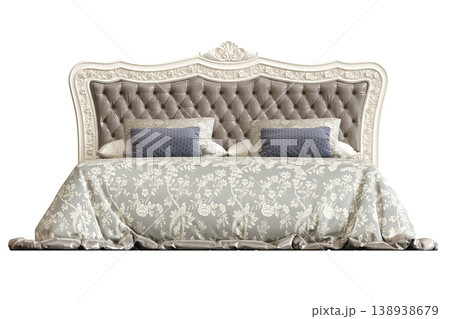 bed isolate on a transparent background, interior furniture, 3D illustration, cg render 138938679
