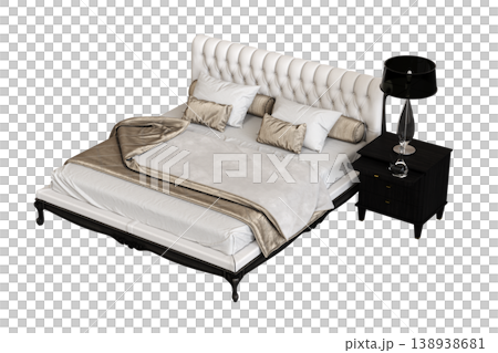 bed isolate on a transparent background, interior furniture, 3D illustration, cg render 138938681