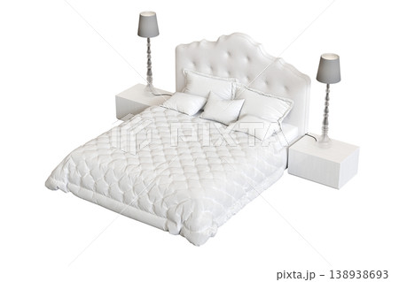 bed isolate on a transparent background, interior furniture, 3D illustration, cg render 138938693