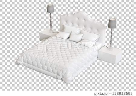 bed isolate on a transparent background, interior furniture, 3D illustration, cg render 138938693