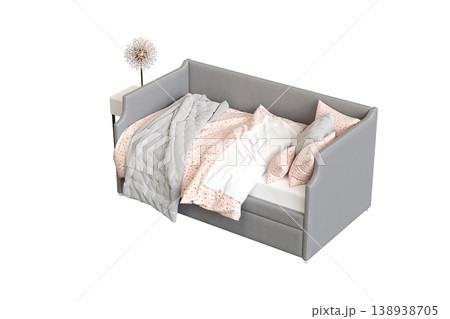 bed isolate on a transparent background, interior furniture, 3D illustration, cg render 138938705