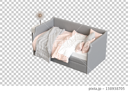 bed isolate on a transparent background, interior furniture, 3D illustration, cg render 138938705
