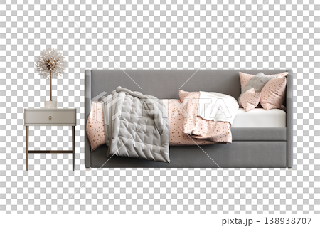 bed isolate on a transparent background, interior furniture, 3D illustration, cg render bed isolate on a transparent background, interior furniture, 3D illustration, cg render 138938707