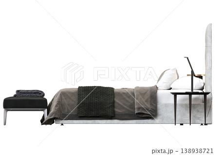 bed isolate on a transparent background, interior furniture, 3D illustration, cg render 138938721