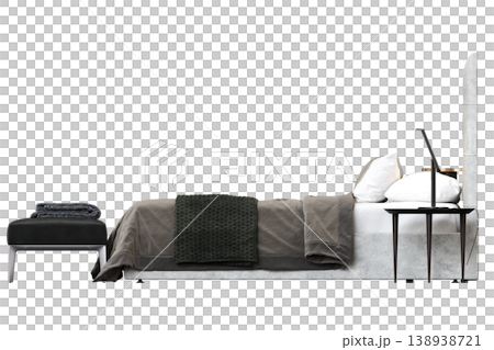 bed isolate on a transparent background, interior furniture, 3D illustration, cg render 138938721