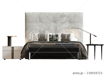 bed isolate on a transparent background, interior furniture, 3D illustration, cg render 138938723