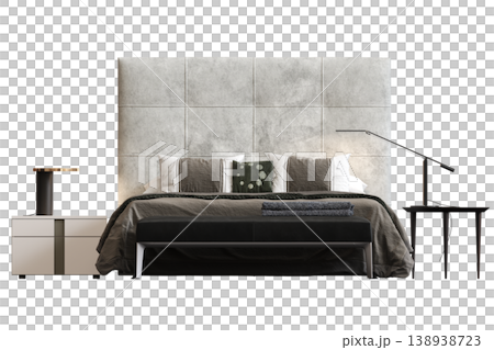 bed isolate on a transparent background, interior furniture, 3D illustration, cg render 138938723