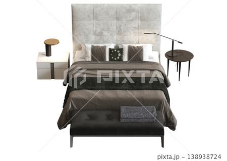 bed isolate on a transparent background, interior furniture, 3D illustration, cg render 138938724