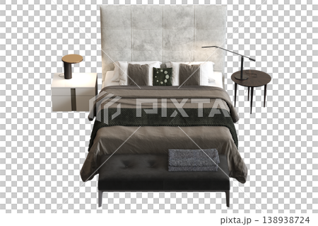 bed isolate on a transparent background, interior furniture, 3D illustration, cg render 138938724
