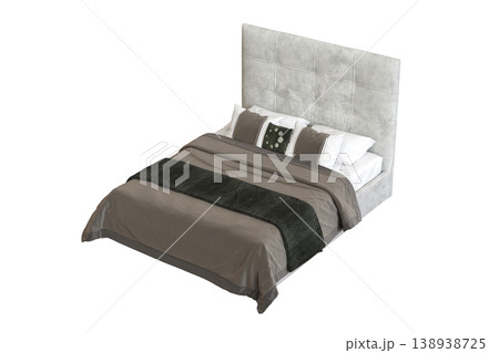 bed isolate on a transparent background, interior furniture, 3D illustration, cg render 138938725