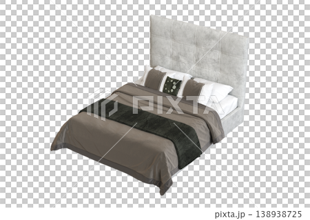 bed isolate on a transparent background, interior furniture, 3D illustration, cg render 138938725
