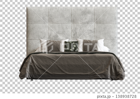 bed isolate on a transparent background, interior furniture, 3D illustration, cg render 138938728