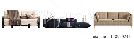 comfortable soft sofa isolated on transparent background, interior furniture, 3D illustration, cg render 138939248