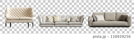 comfortable soft sofa isolated on transparent background, interior furniture, 3D illustration, cg render 138939256
