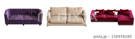 comfortable soft sofa isolated on transparent background, interior furniture, 3D illustration, cg render 138939280