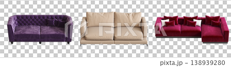 comfortable soft sofa isolated on transparent background, interior furniture, 3D illustration, cg render 138939280
