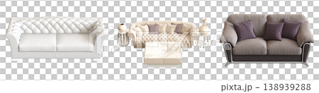 comfortable soft sofa isolated on transparent background, interior furniture, 3D illustration, cg render 138939288