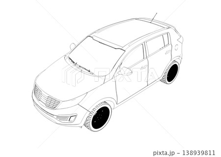 car outline drawing, sketch, contour image 138939811