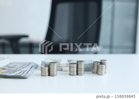 Three stacks of coins arrange separated on the table. Concept for financial planning or budgeting 138939845