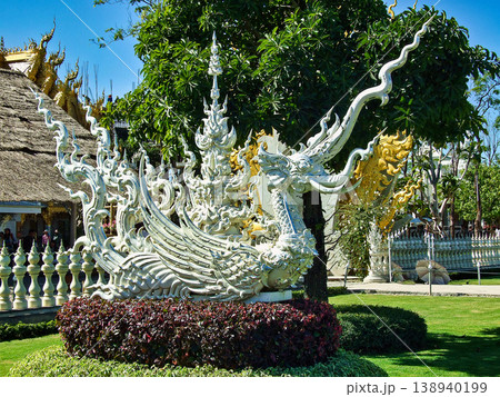 Wat Rong Khun, the White Temple in Chiang Rai city, Thailand. Religious traditional national Thai architecture. Landmark 138940199