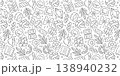 Italian pasta seamless pattern outline, linear food background, spaghetti, penne, fusilli, ravioli, repeat texture illustration 138940232