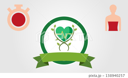 Health and wellness concept with heart pulse body silhouette stopwatch icons 138940257
