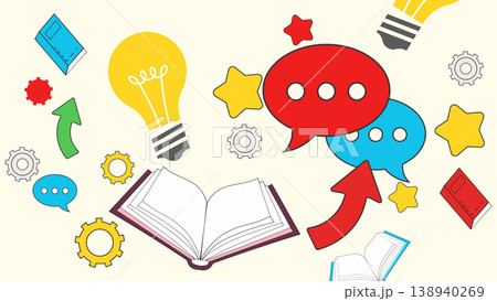 Education and learning concept with books lightbulb speech bubbles, education Education and learning concept with books lightbulb speech bubbles, education 138940269