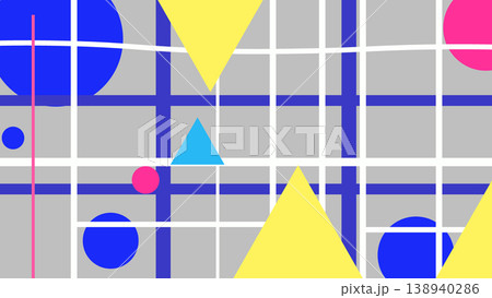 Abstract geometric pattern with grid background and colorful shapes, geometric Abstract geometric pattern with grid background and colorful shapes, geometric 138940286