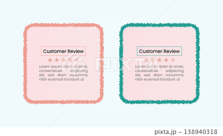 Two pink customer review cards with decorative borders and five star ratings 138940318