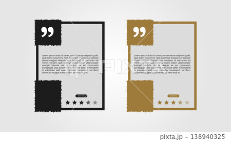 Two testimonial quote boxes with stars for rating dark and gold opinion poll 138940325