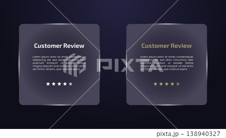 Two dark glass panels with customer review text and star ratings one customer 138940327