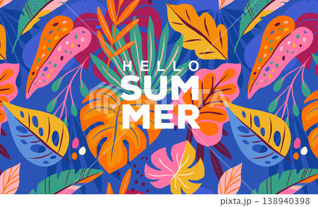 Exotic summer background with colorful jungle leaves. Modern tropical banner and poster vector 138940398