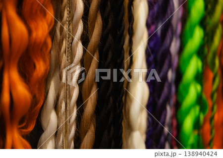 Colorful braid extensions texture background with natural and bright tones 138940424