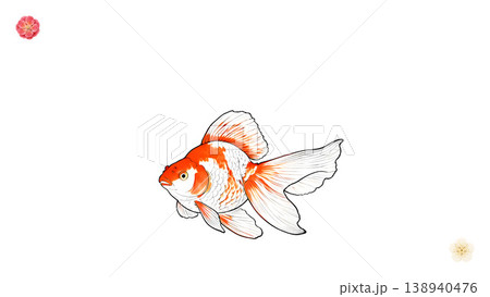 白背景に映える紅白金魚　梅のアクセント付き和風イラスト素材 138940476