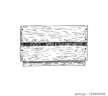 Vector wooden box, graphic hand drawn isolated illustration. Vintage storage crate perfect for farmhouse, pantry, or harvest themes. Vintage container ideal for cottage, boho, or autumn sketch 138940490
