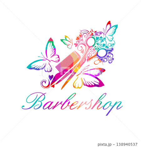 Hairdressing salon colored logo, Hand drawn. Not AI, vector illustration. Hairdressing salon colored logo, Hand drawn. Not AI, vector illustration. 138940537