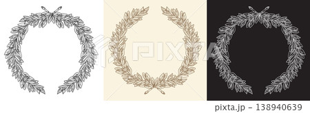 Set of hand drawn wreath of laurel leaves vector illustration 138940639