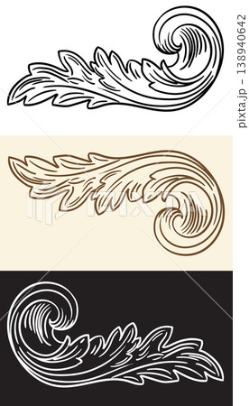 Set of decorative hand drawing scroll vintage leaf design element 138940642
