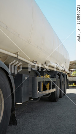 parked white tanker truck at the gas station 138940725