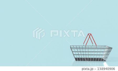 Minimalist Wire Shopping Basket With Red Handles Isolated On Blue Background 3d render. 138940906