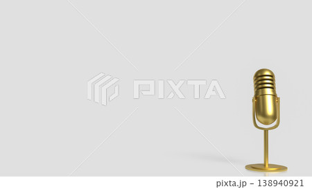 Golden Vintage Microphone Isolated On Minimal Background For Audio Concept 3d render. Golden Vintage Microphone Isolated On Minimal Background For Audio Concept 3d render. 138940921
