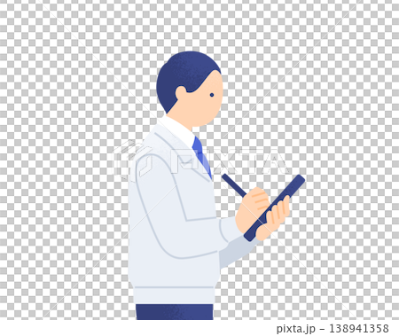 タブレットで記録を取る作業服姿の男性 ペンを持って確認作業をする作業員の横顔 タブレットで記録を取る作業服姿の男性 ペンを持って確認作業をする作業員の横顔 138941358
