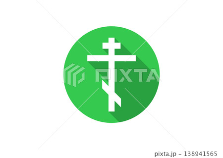 White Orthodox Cross Icon in Green Circle Flat Design With Long Shadow Symbolizing Russian Christianity 138941565