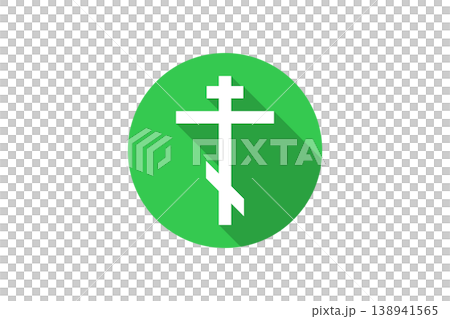 White Orthodox Cross Icon in Green Circle Flat Design With Long Shadow Symbolizing Russian Christianity 138941565
