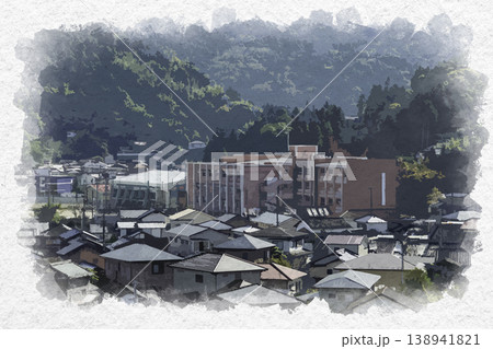 水彩画風 臼杵市街地 大分県立臼杵高等学校周辺 大分県臼杵市 水彩画風 臼杵市街地 大分県立臼杵高等学校周辺 大分県臼杵市 138941821