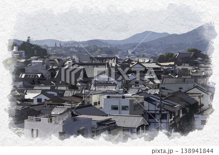 水彩画風　臼杵市街地　二王座周辺　大分県臼杵市 138941844