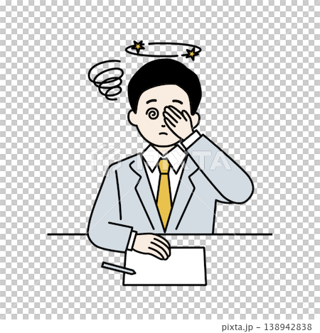 Dizziness; simple illustration of a businessman; physical discomfort. Dizziness; simple illustration of a businessman; physical discomfort. 138942838